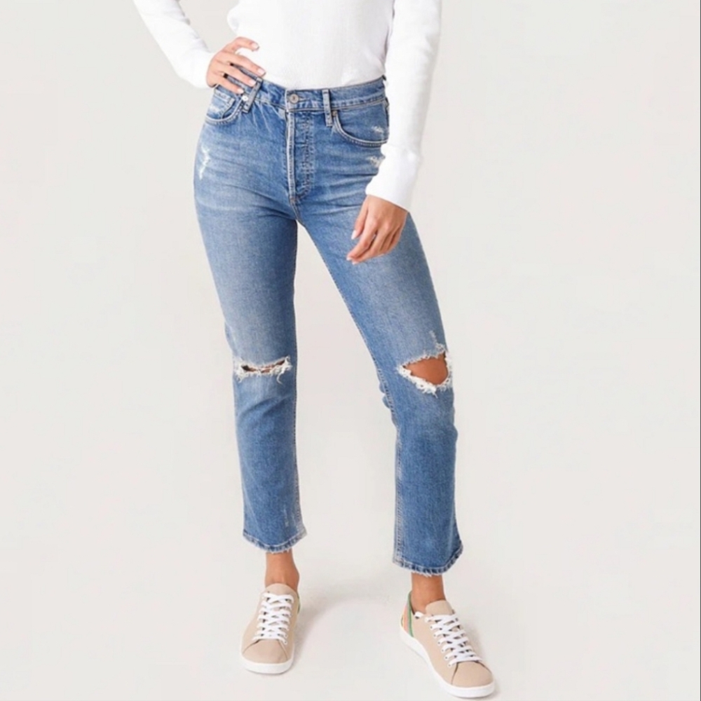 Citizens of Humanity Charlotte Crop High Rise Straight Jeans Distressed Size 24